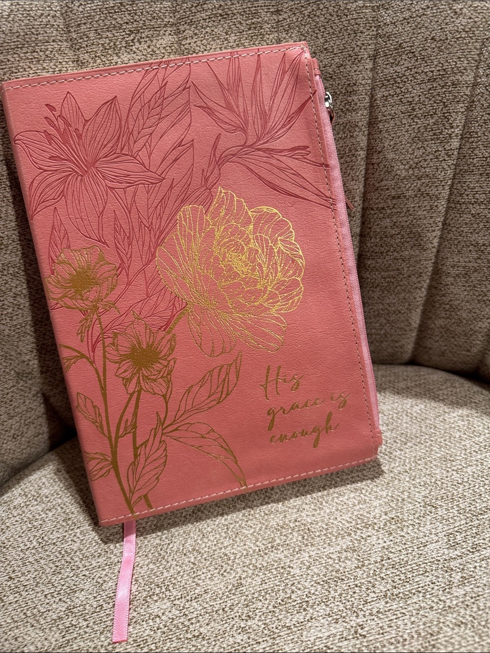 New Pink Floral Journal Zipper His Grace Is Enough